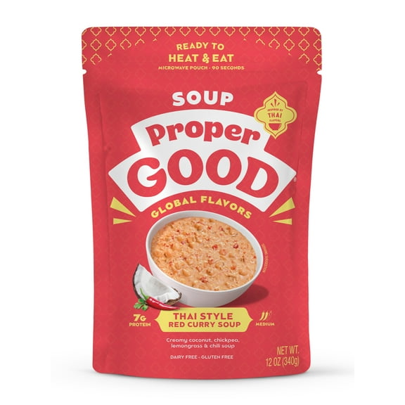 Proper Good Thai Style Red Curry Soup, Ready to Serve Meal, Shelf-Stable, 12 oz Pouch