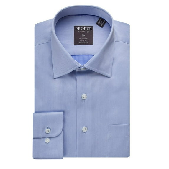 Proper Men's Regular Fit Wrinkle Free Solid Cotton Dress Shirt - Available In Colors