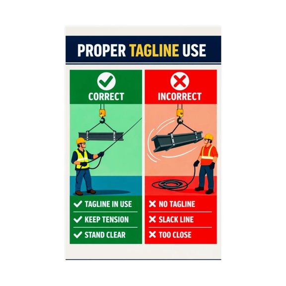 Proper Tagline Use Poster Load Control and Swing Prevention Guide for OSHA Compliance Rigging Safety Decor