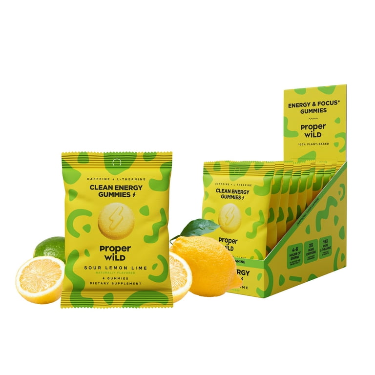 Proper Wild, Natural Clean Energy Gummies, Caffeine & L-Theanine, Sour  Lemon Lime, 10-Pack
