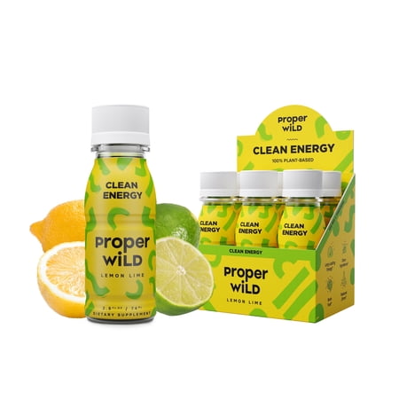 Proper Wild, Natural Clean Energy Shots, Caffeine & L-Theanine, Lemon Lime, 6-Pack