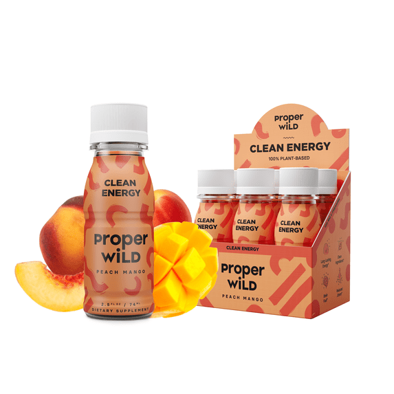 Proper Wild, Natural Clean Energy Shots, Caffeine & L-Theanine, Peach Mango, 6-Pack