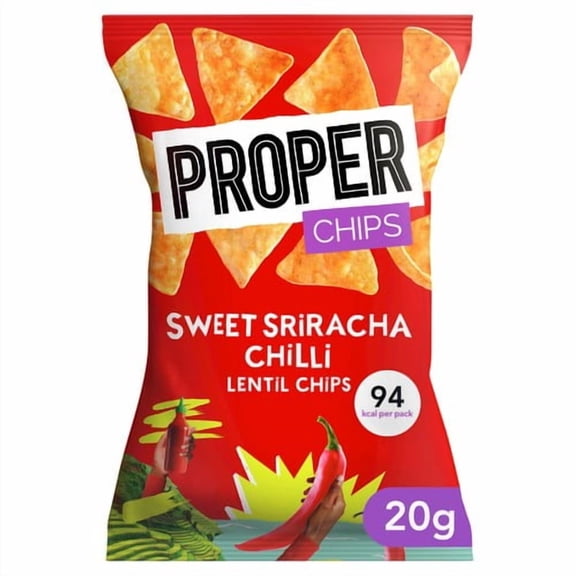Properchips Sweet Sriracha Lentil Chips 20g, British Import (Pack of 6)