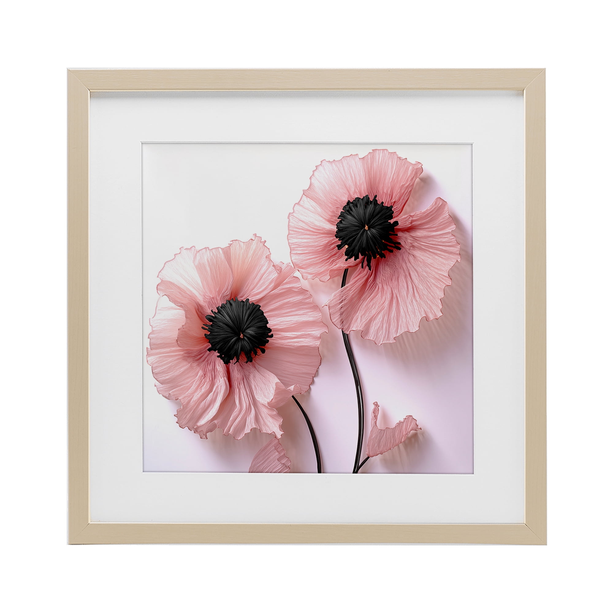 Properly Pink Poppies Birch Framed Print Under Glass, design by Sasha