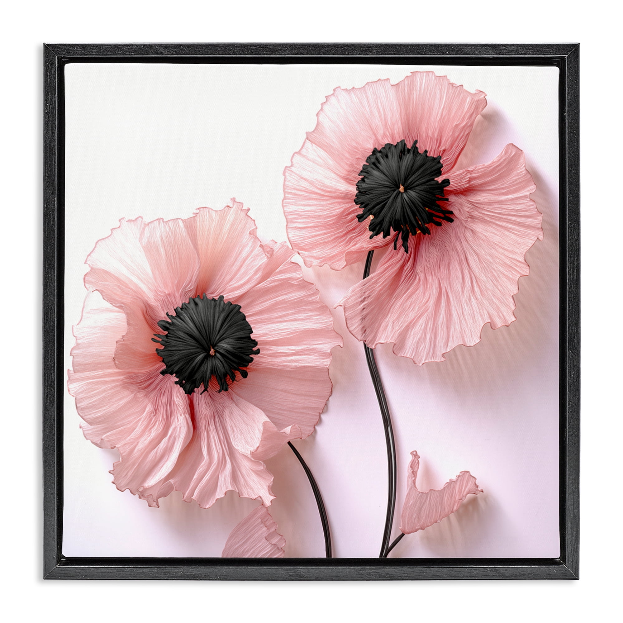 Properly Pink Poppies Black Framed Floater Canvas Wall Art, design by Sasha