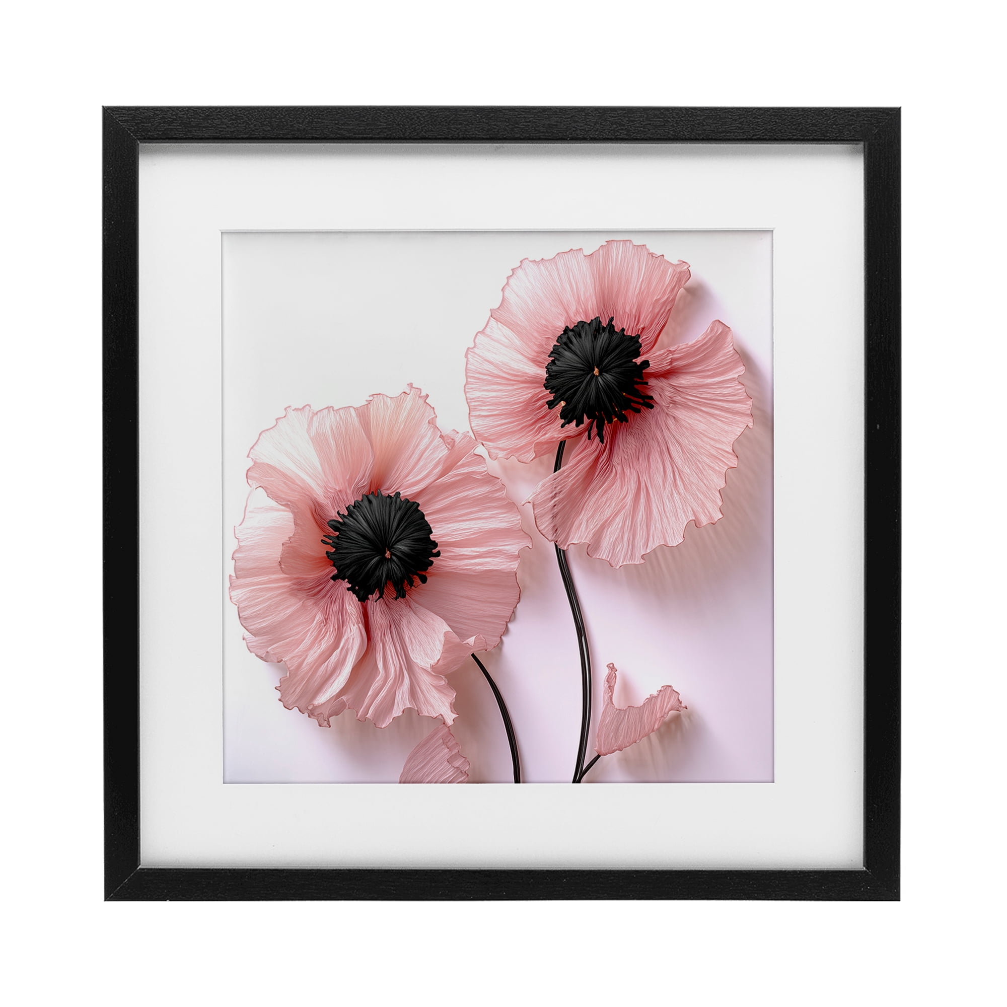 Properly Pink Poppies Black Framed Print Under Glass, design by Sasha