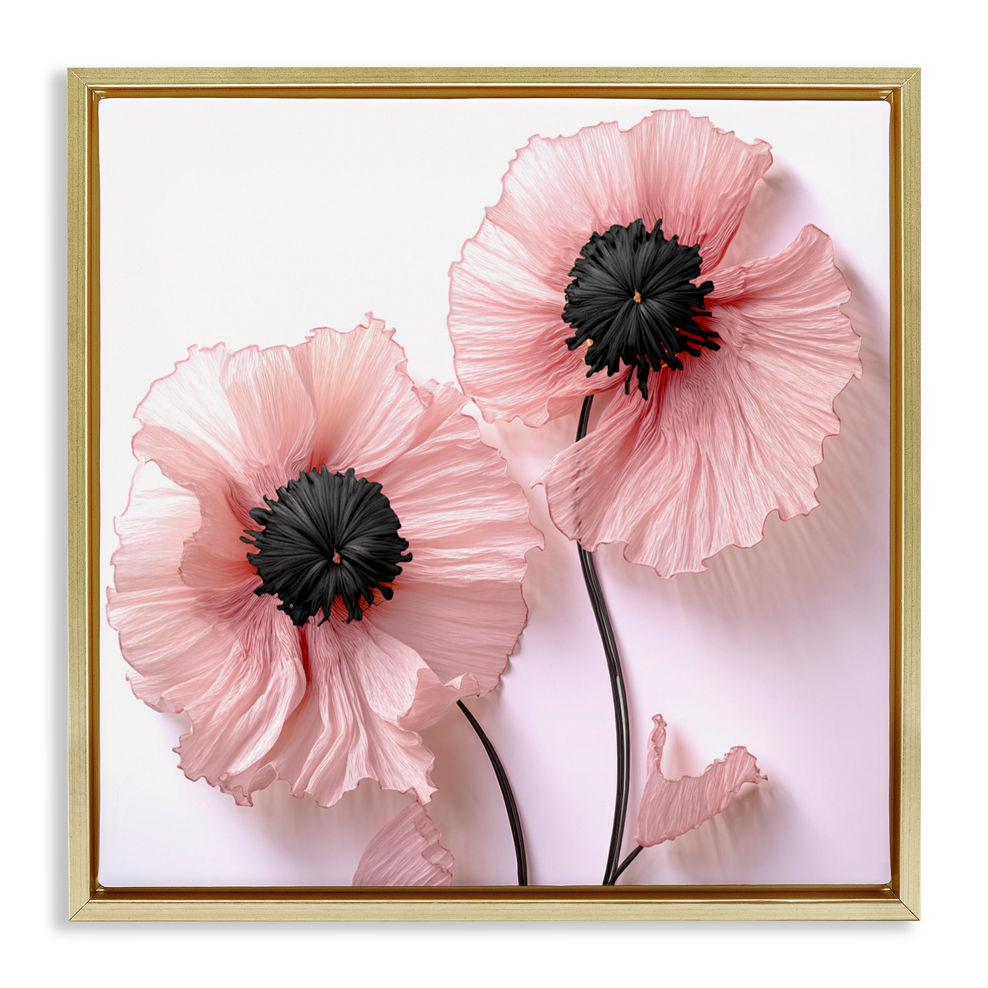 Properly Pink Poppies Gold Framed Floater Canvas Wall Art, design by Sasha
