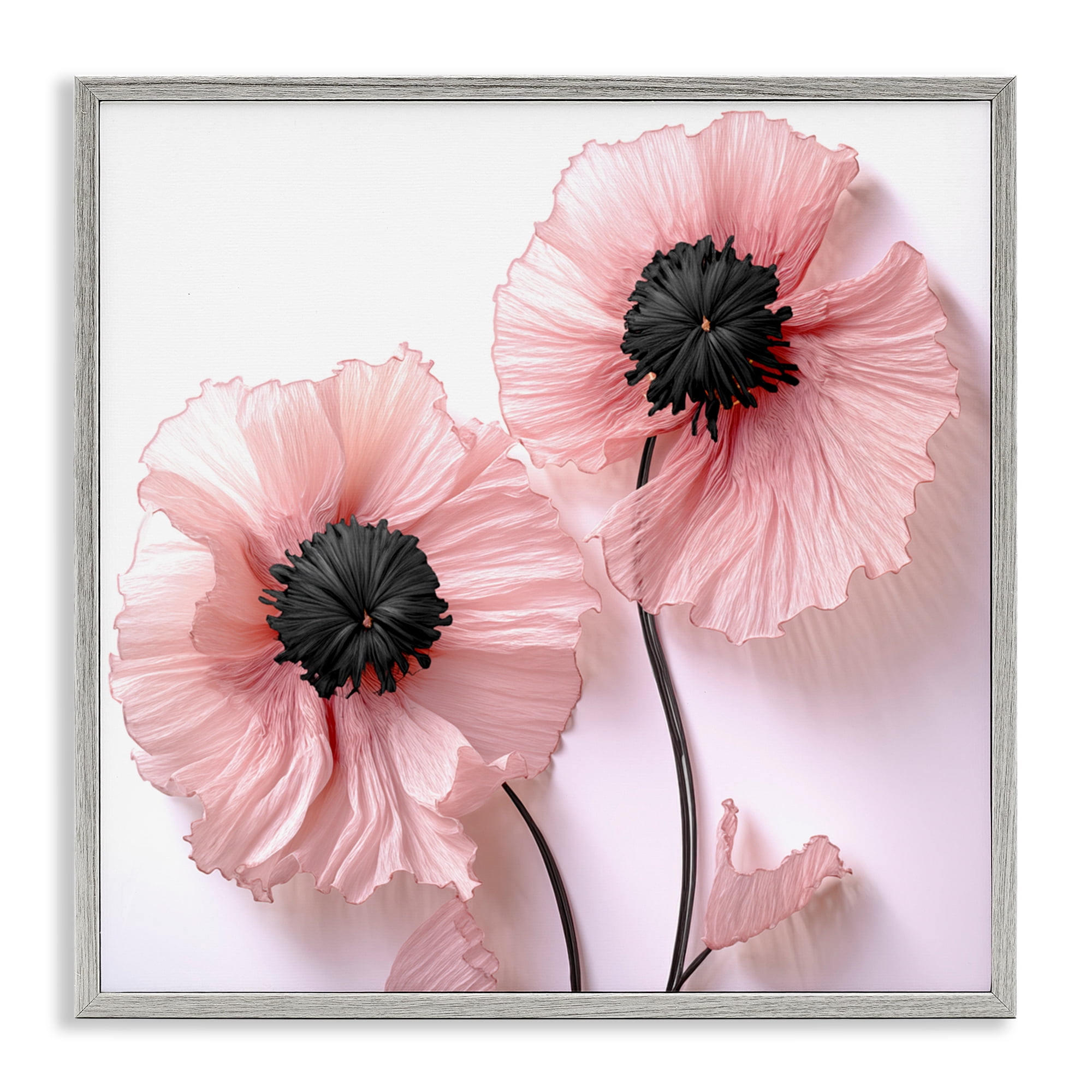 Properly Pink Poppies Gray Framed Giclee Art, design by Sasha