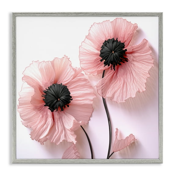 Properly Pink Poppies Gray Framed Giclee Art, design by Sasha