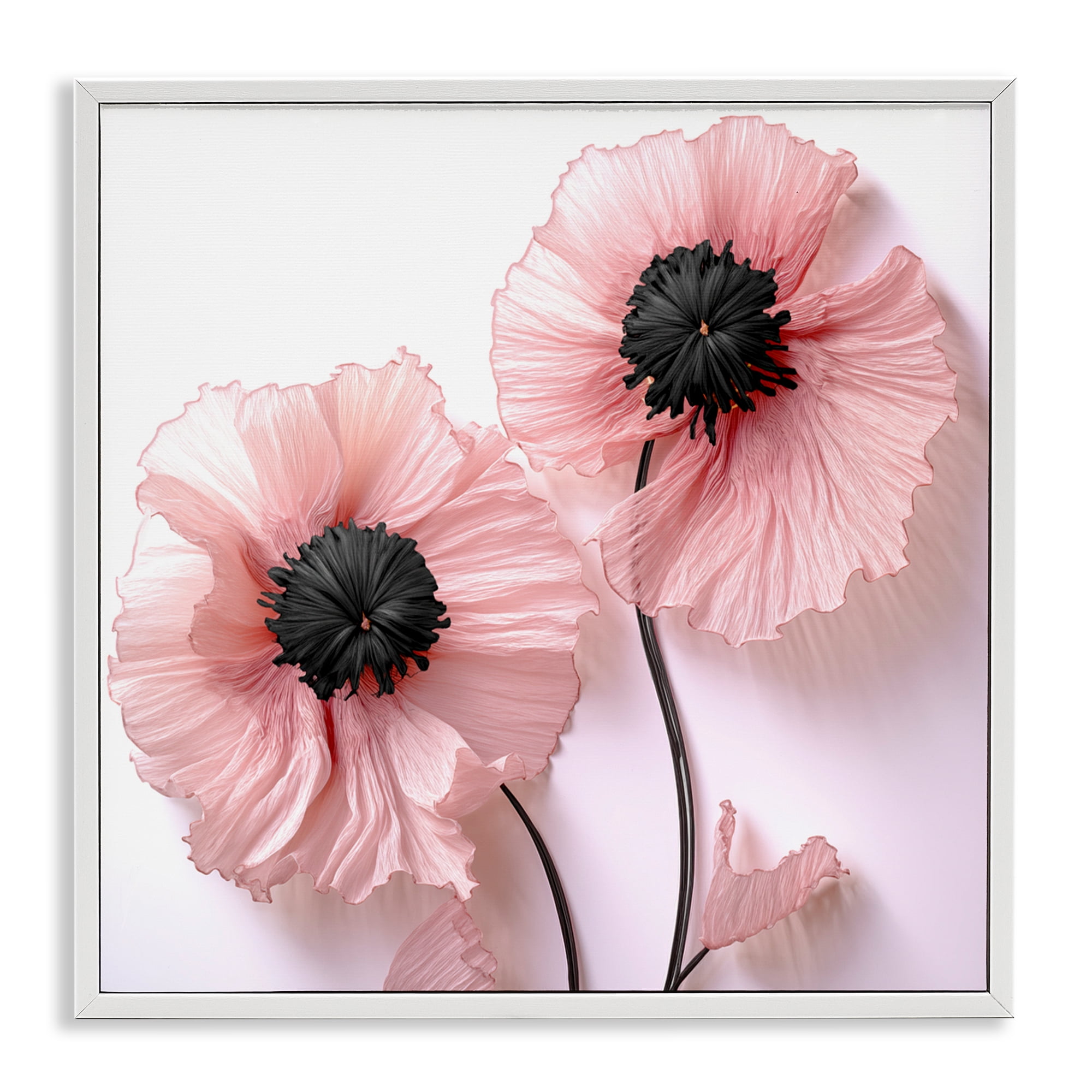 Properly Pink Poppies White Framed Giclee Art, design by Sasha