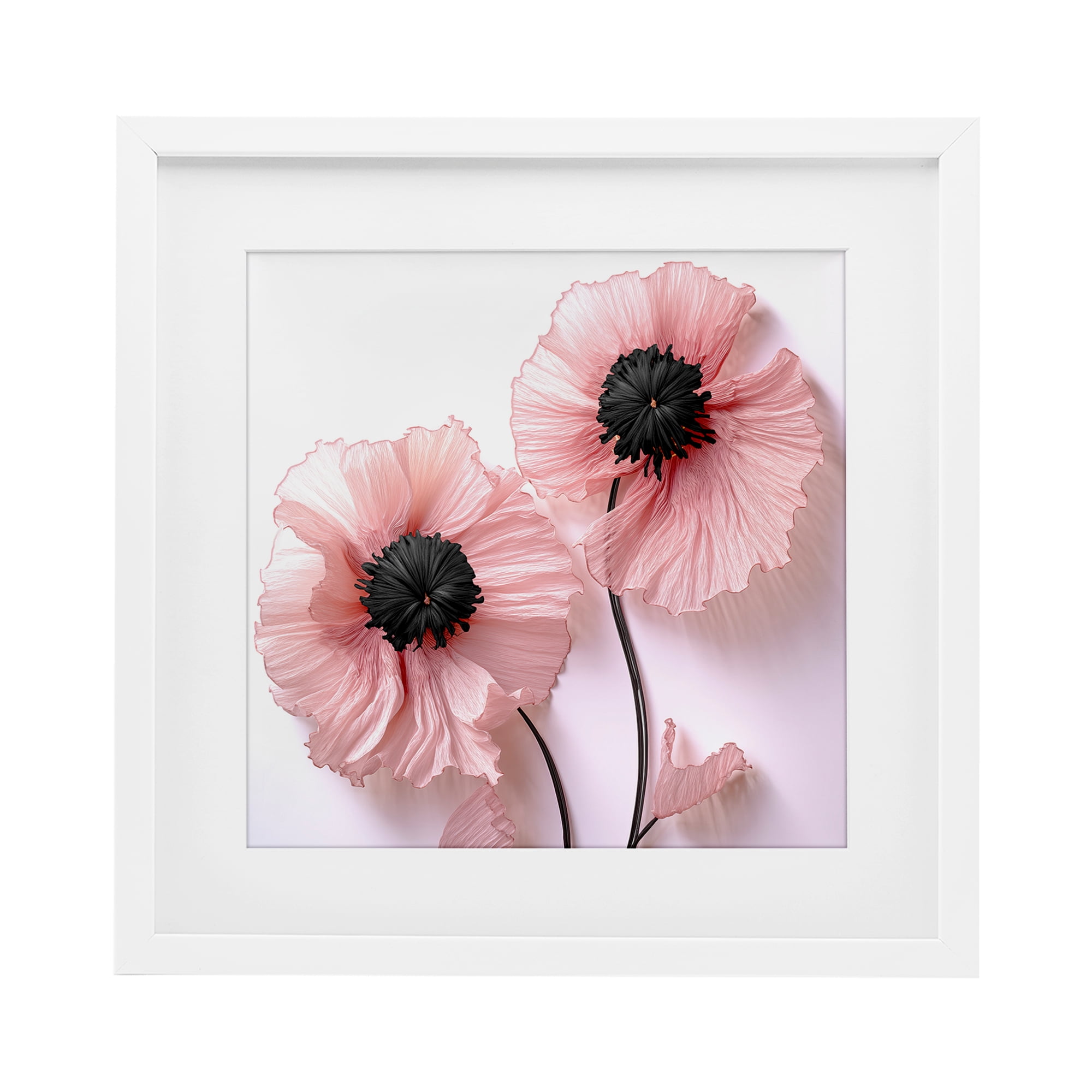 Properly Pink Poppies White Framed Print Under Glass, design by Sasha