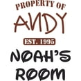 thumbnail image 1 of Property Of Andy Logo Cartoon Vinyl Customized Name Wall Decal - Custom Vinyl Wall Art - Personalized Name - Baby Girl Boy Kids Bedroom Wall Decal Room Decor Wall Stickers Decoration Size (18x20 inch), 1 of 1