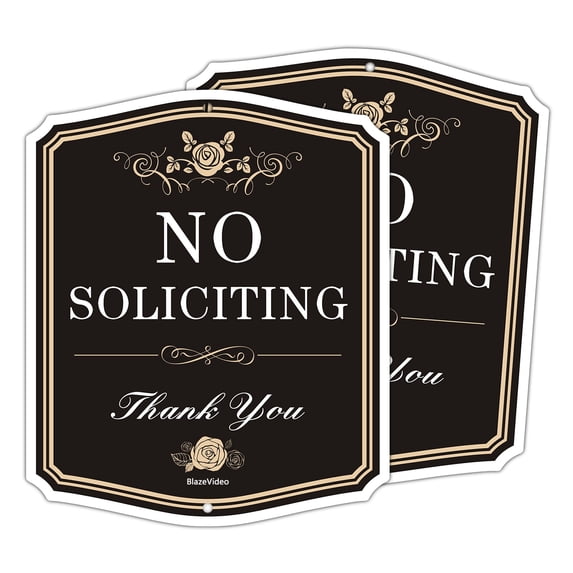 BlazeVideo Property No Soliciting Signs Black 12 in x 10 in Rust Free Aluminum 2 Pack