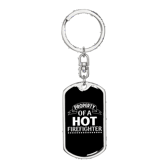 Property Of A Firefighter Stainless Steel or 18k Gold Premium Swivel Dog Tag Keychain