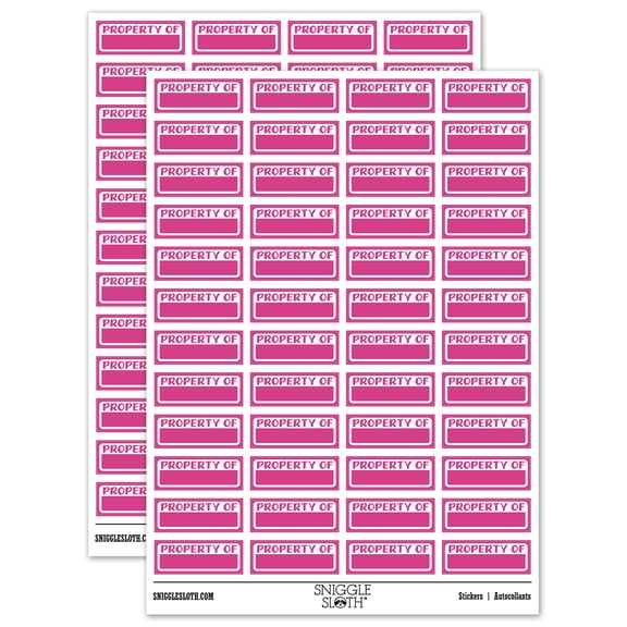 Property Of Fill-in Sticker Set - Hot Pink - Gloss Finish - 1.25" Mini
