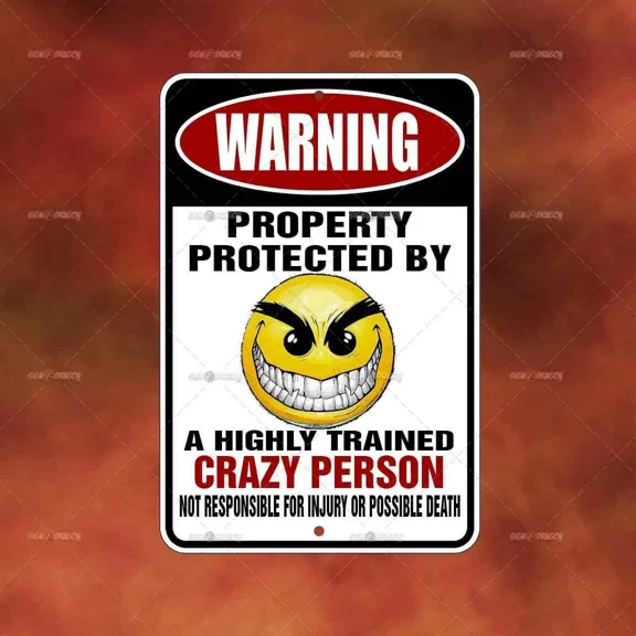 Property Protected Crazy Person Sign Funny Home Room Wall Art Gift Decor A2425