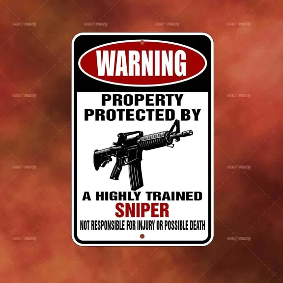 Property Protected Sniper Metal Sign Home Room Wall Art Gift Funny Decor A2355