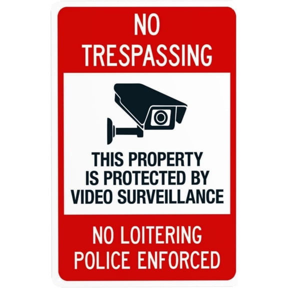 This Property is Protected by Video Surveillance No Loitering Police Enforced Metal Warning Sign 8"x12", Security Durable, For Business Office Road Street Home Wall Safety