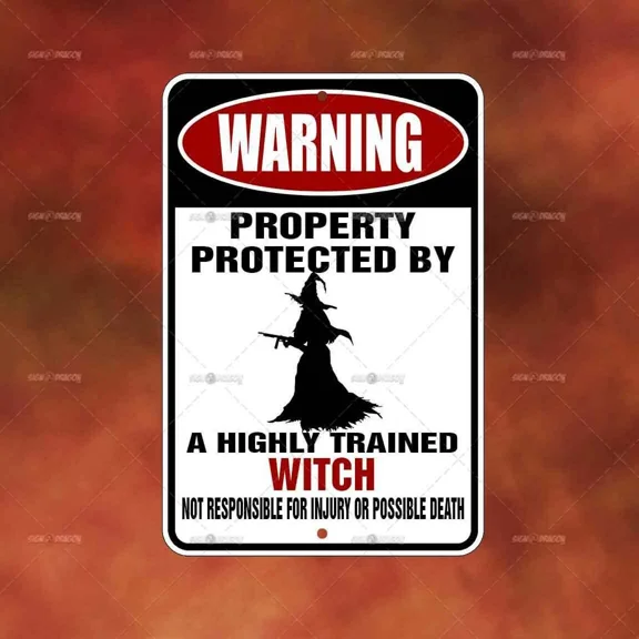 Property Protected Witch Metal Sign Home Room Wall Art Gift Funny Decor A2310