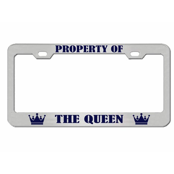Property of The Queen Style Metal License Plate Frame Personalized/Car Accessories Car Tag Holder Cover (Chrome/Blue)