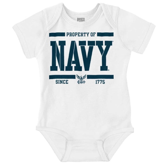 Property of US Navy Logo Since 1775 Romper Boys or Girls Infant Baby Brisco Brands 12M