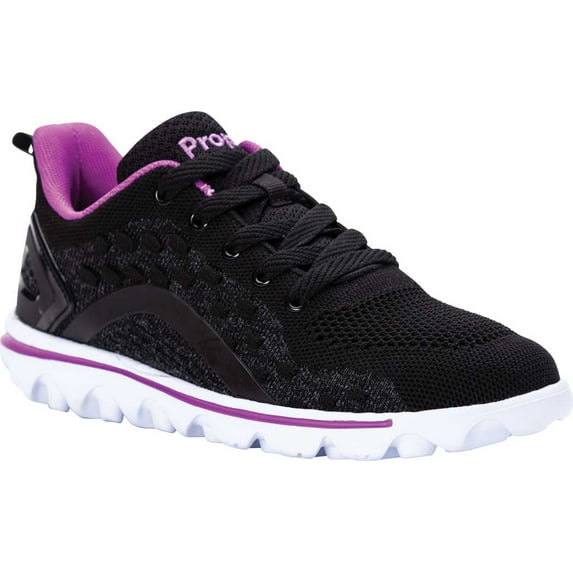 Propet TravelActiv Axial WAT092M Women's Athletic Shoe: 9 XX-Wide (4E) Black/Purple Lace Up