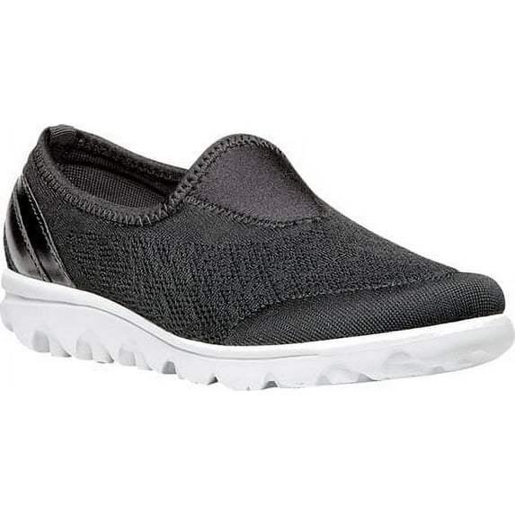 propet women's travelactiv slip on fashion sneaker, black, 9.5 4e us