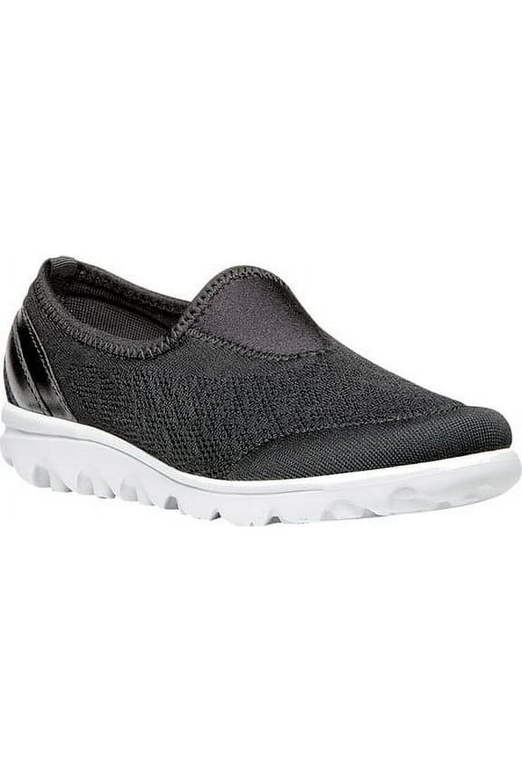 propet women's travelactiv slip on fashion sneaker, black, 6 2e us