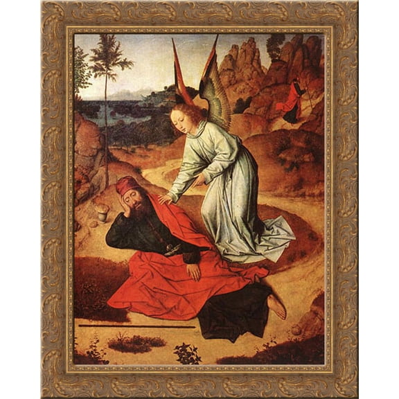 Prophet Elijah in the Desert 20x24 Gold Ornate Wood Framed Canvas Art by Bouts, Dirck