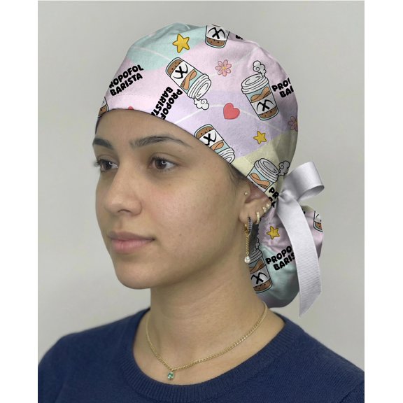 Propofol Barista Scrub Cap, Funny Anesthesia Scrub Hat, CRNA Gift, Anesthesiologist Cap, Propofol Coffee Humor Scrub Cap