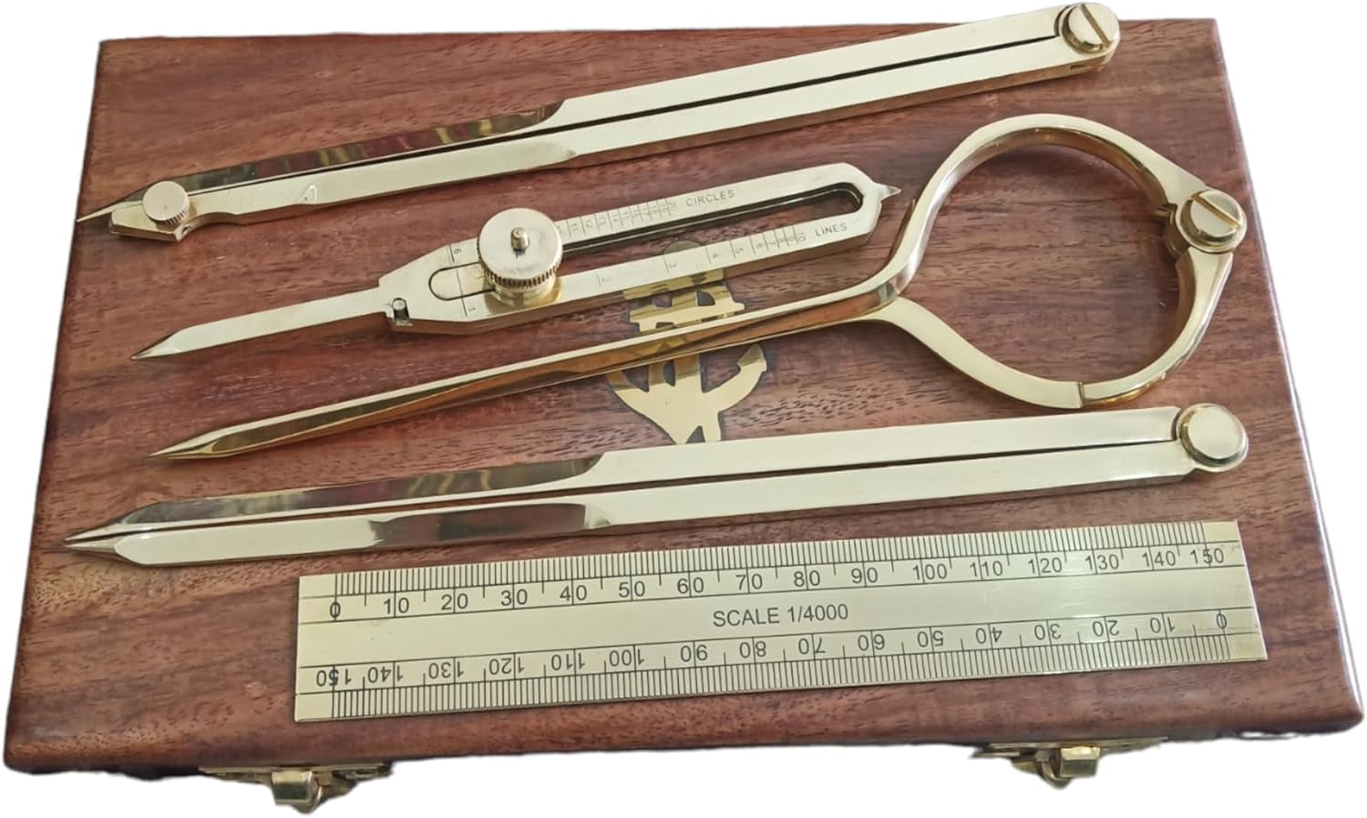 Proportional Divider Set of 5, Full Brass dividers with Executive Handmade Leather Roll Tools Bag, Single Handed 8" Brass Navigation Dividers Compass Set for Maritime, Naval, Geometry and Drafting.