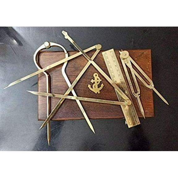 Proportional Divider Set of 5, Full Brass dividers with Executive Wooden Box, Single Handed 8" Brass Navigational Dividers Compass Set.