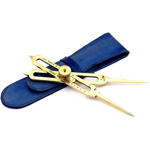 Proportional Scale Divider Drawing Tool Professional 6” Full Brass with Blue Leather Case