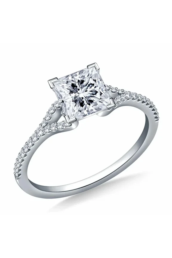 Proposal Engagement Ring, 14K White Gold Plated, Split Shark Diamond Wedding Ring, 1.5 CT Princess Cut Simulated Diamond, Valentine Ring, Anniversary Gift For Women's