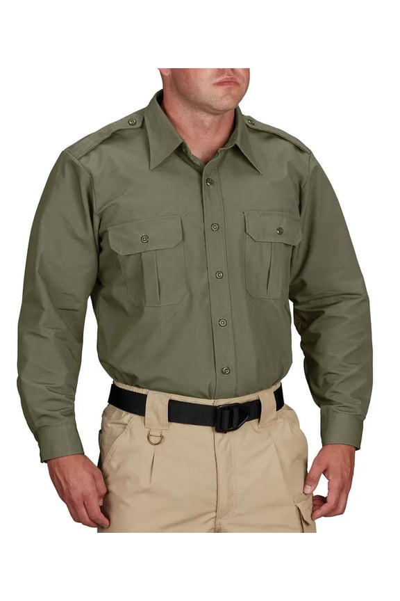 Men's Durable Polyester/Cotton Ripstop Long Sleeve Dress Shirt