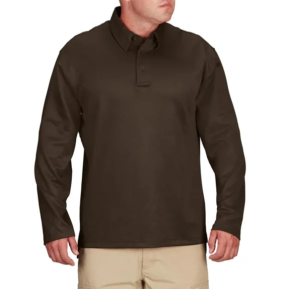 Propper Men’s I.C.E. Performance Long Sleeve Polo Shirt-Brown,Sizes Upto 8XL, Breathable, Moisture-Wicking, Pen Pocket, Sunglass Loop