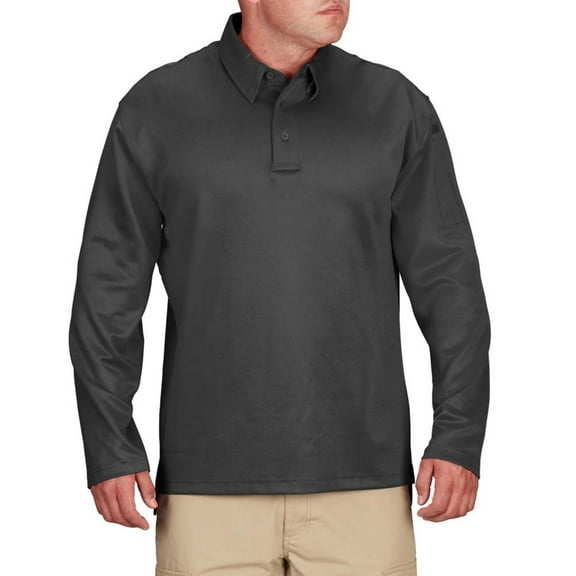 Propper Men’s I.C.E. Performance Long Sleeve Polo Shirt-Charcoal,Sizes Upto 8XL, Breathable, Moisture-Wicking, Pen Pocket, Sunglass Loop