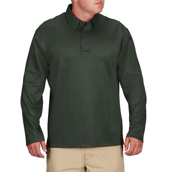 Propper Men’s I.C.E. Performance Long Sleeve Polo Shirt-Dark Green,Sizes Upto 8XL, Breathable, Moisture-Wicking, Pen Pocket, Sunglass Loop
