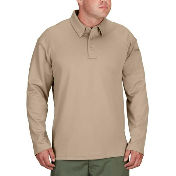Propper Men’s I.C.E. Performance Long Sleeve Polo Shirt-Silver Tan,Sizes Upto 8XL, Breathable, Moisture-Wicking, Pen Pocket, Sunglass Loop