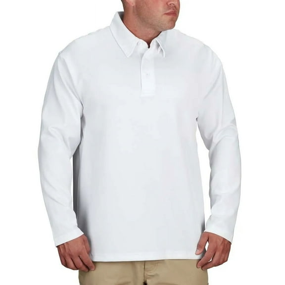 Propper Men’s I.C.E. Performance Long Sleeve Polo Shirt-White,Sizes Upto 8XL, Breathable, Moisture-Wicking, Pen Pocket, Sunglass Loop