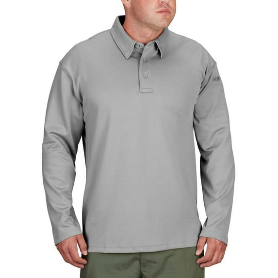 Propper Men’s I.C.E. Performance Long Sleeve Polo Shirt-Grey,Sizes Upto 8XL, Breathable, Moisture-Wicking, Pen Pocket, Sunglass Loop