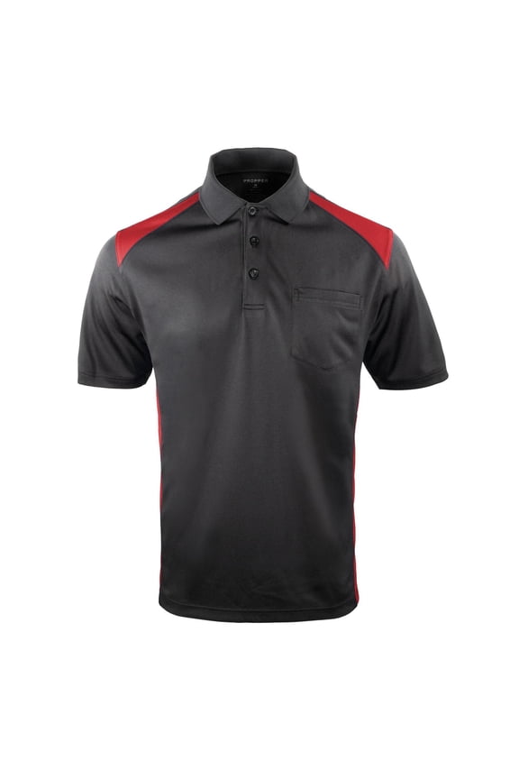 Midweight Men's Short Sleeve Color Block Pocket Polo, Moisture-Wicking Uniform Shirt