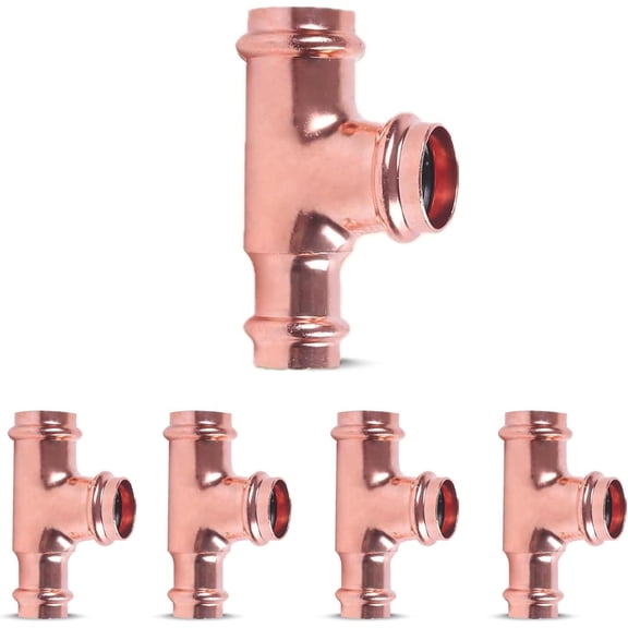 Propress 3/4x1/2x1/2 Reducing Tee Brass Barb Crimp Fittings - Propress Pex Crimping Tool Fittings - Brass Crimp Fittings For Pex Tubing Connection (Pack of 5)