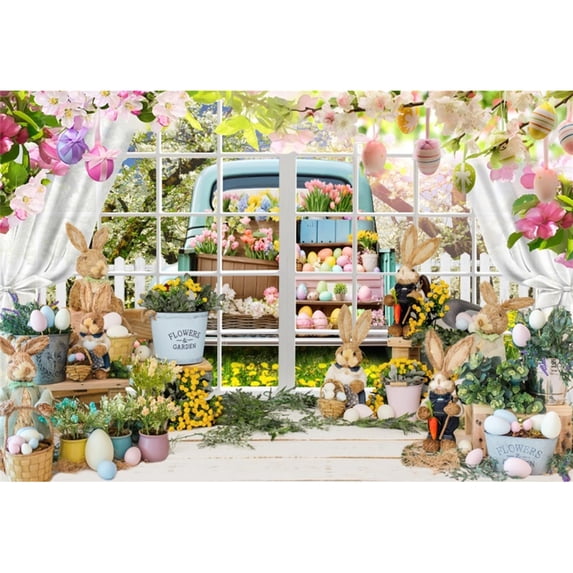 Props Booth Photo Portrait Baby Background Floral Grass Green Bunny Eggs Easter Backdrops Photography Easter Board Wood Colorful