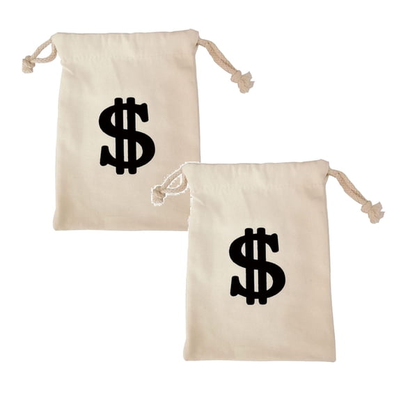 Props Pocket Decor For Party Large Bag Dollar Sign Carrying Sack For Toy Party Bank Cowboy Cosplay Theme Party 2PCS, 40x30 cm, Beige 2Packs