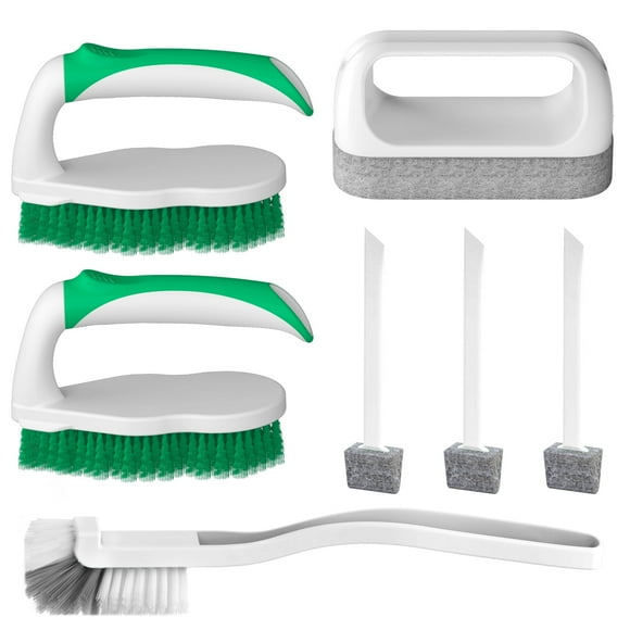 Propuri Deep Cleaning Brush Kit, Scrub Pads with Scraper Tip Scouring Pads, Floor 7 Pack Green