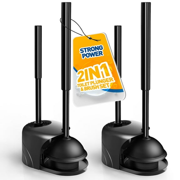 Propuri 2Pack 2 in 1 Toilet Brush and Plunger Set, Extended Handle Plunger,Toilet Bowl Brush Plunger Set,Bathroom Cleaning Tools,Cleaning Brush,Toilet Brush Plunger Combo,Cleaning Supplies(Black)