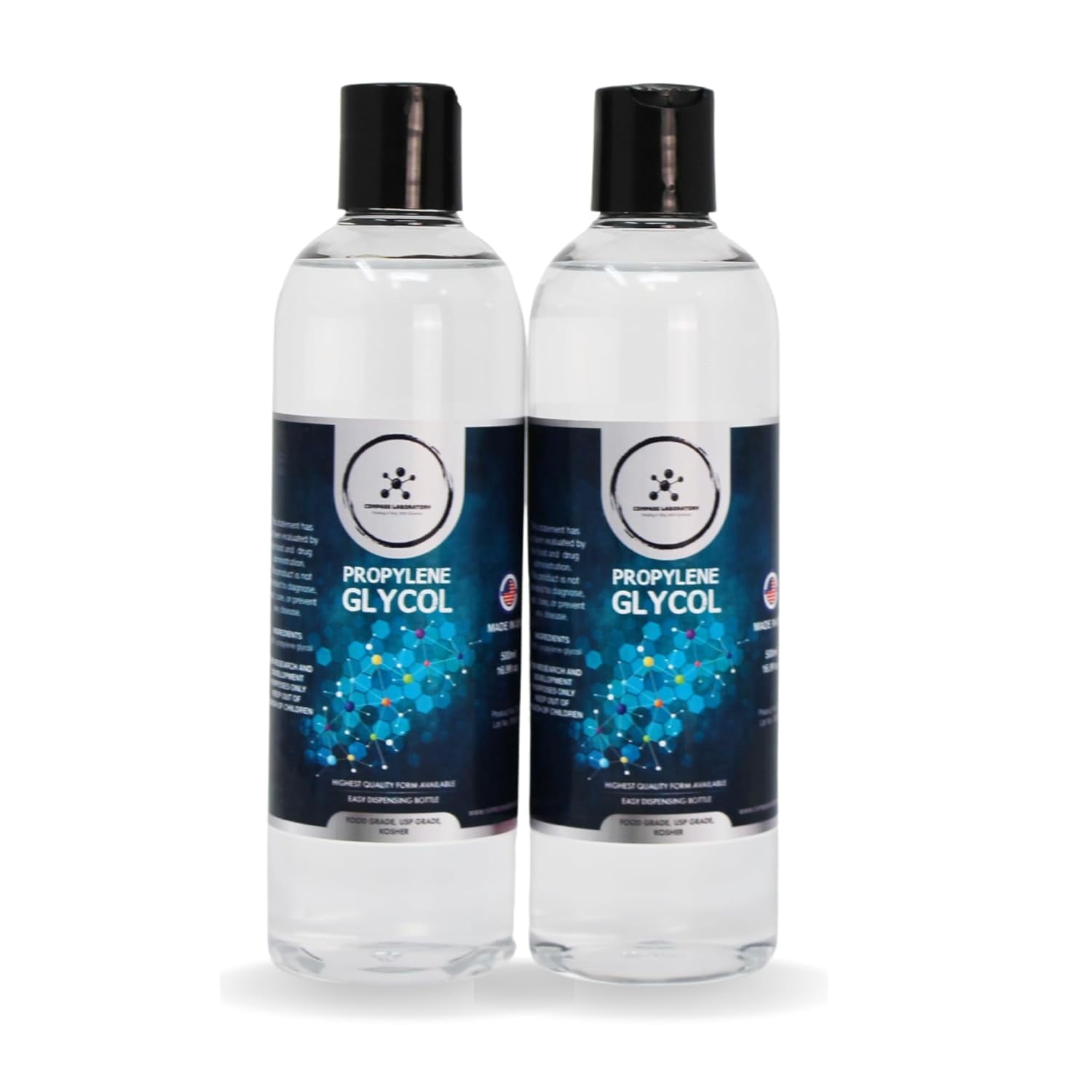 Propylene Glycol 2 Pack, Pure PG Dispensing Bottles, USP Kosher Food Grade PG Liquid for Soaps, Lotions, Moisturizers, Solvents, 500mL