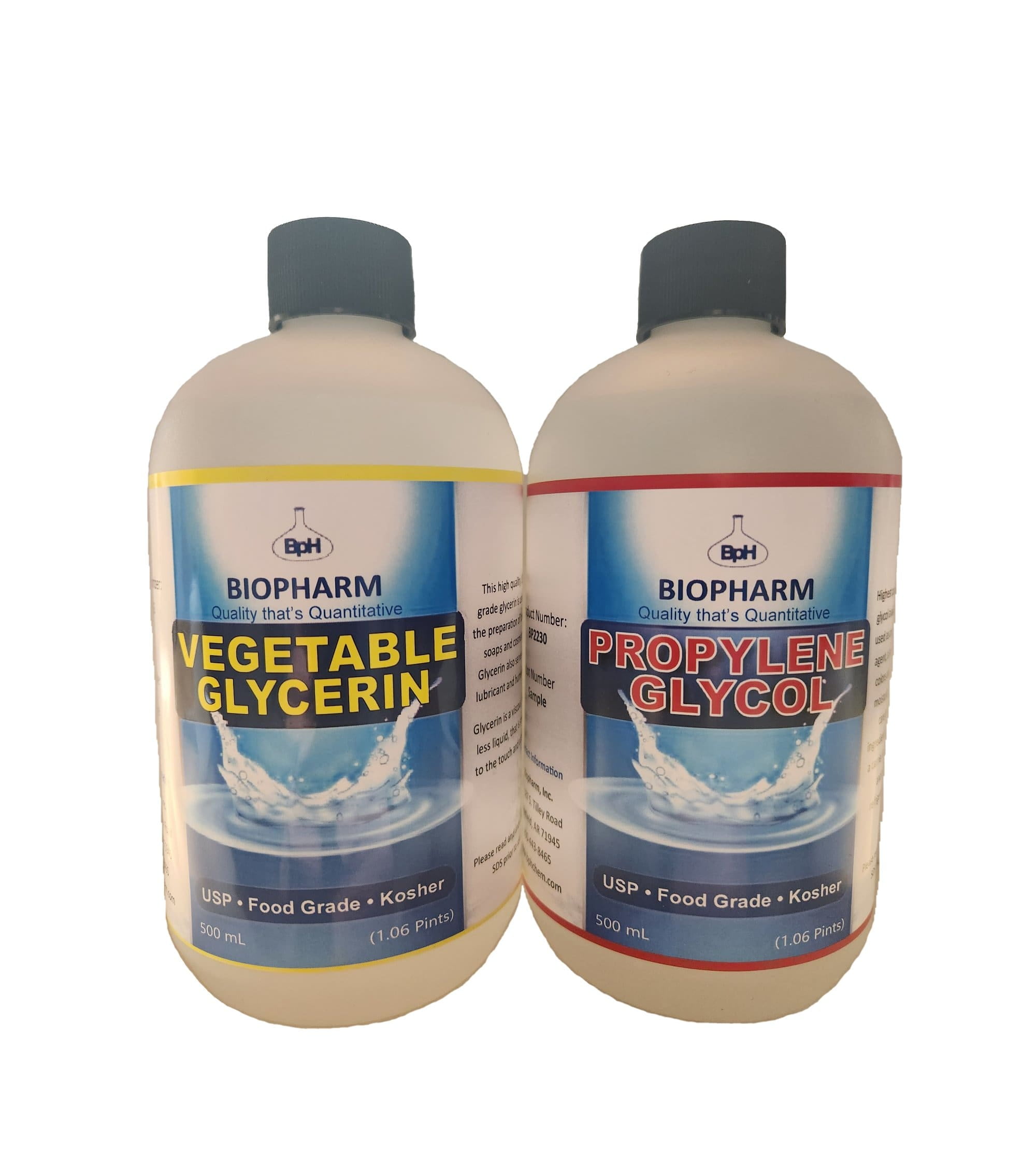 Propylene Glycol and Vegetable Glycerin Combo 2-Pack: one PG and one VG, 500 mL (1.06 Pint) Each  Food-Grade Kosher Liquids  Dispensing Caps Included