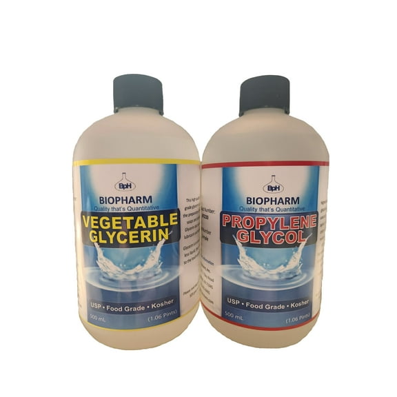 Propylene Glycol and Vegetable Glycerin Combo 2-Pack: one PG and one VG, 500 mL (1.06 Pint) Each  Food-Grade Kosher Liquids  Dispensing Caps Included